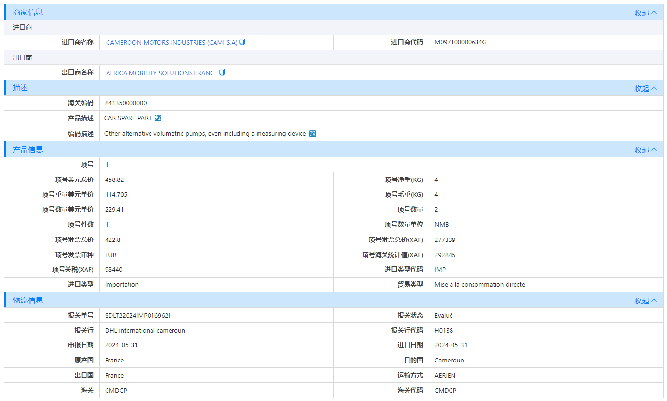 喀麦隆海关数据,海关数据,PA视讯国际海关数据